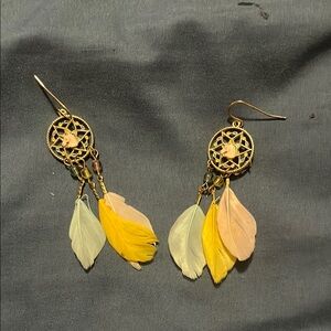 Gold Feather Dreamcatcher Earrings